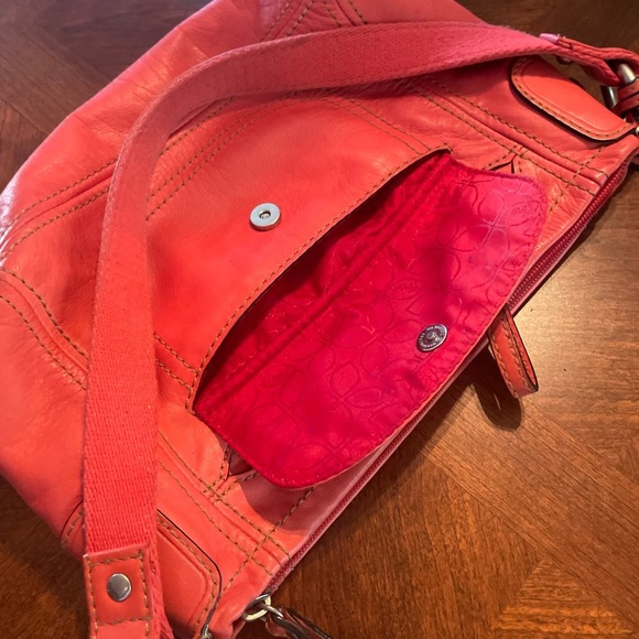 Fossil Pink/Orange Coral  Leather Shoulder Bag - Picture 6 of 6